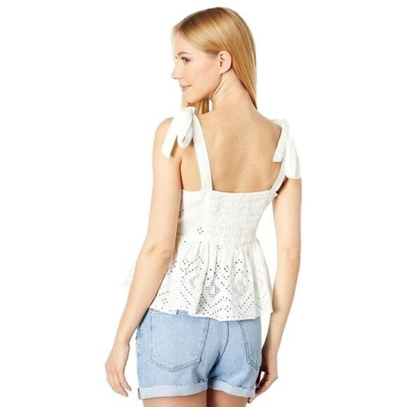 New! Madewell Rosalie Linen Geo Eyelet Embroidered Tie Strap Top - Picture 2 of 15